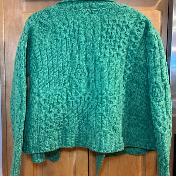 ARAN CRAFT 100% Merino Wool Open Front Short Sweater Cardigan Green XL - Picture 5 of 13